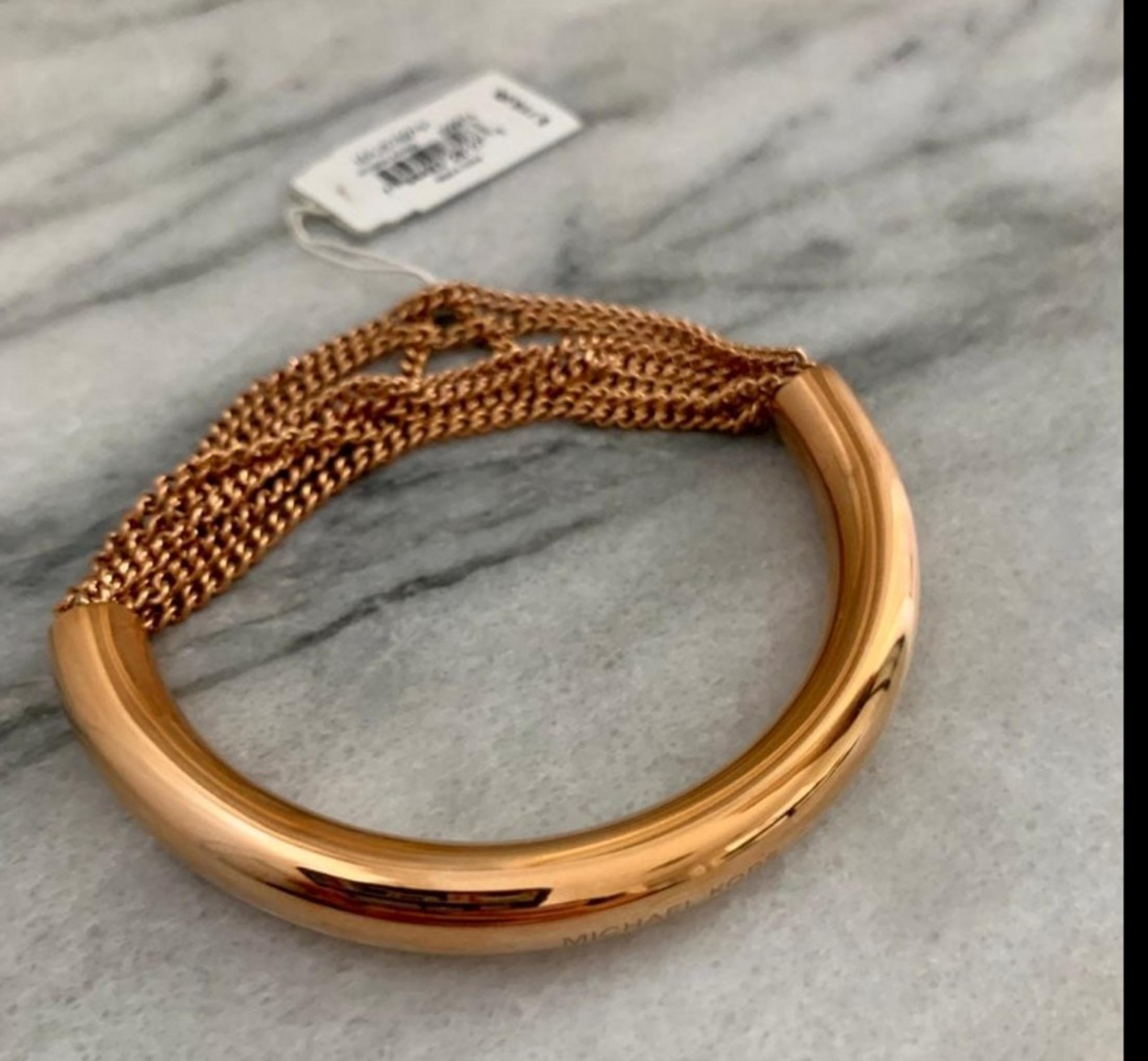 Michael Kors Womens Luxe Rose Gold Tone 7 Chain Fringe Bracelet