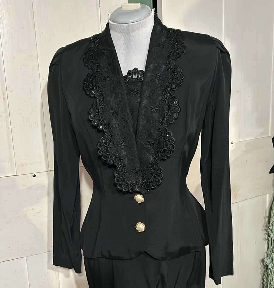 EUC VTG Jeffrey & Dara Petite by Linda Hutley Jacket & Skirt Suit 90s Mobwife