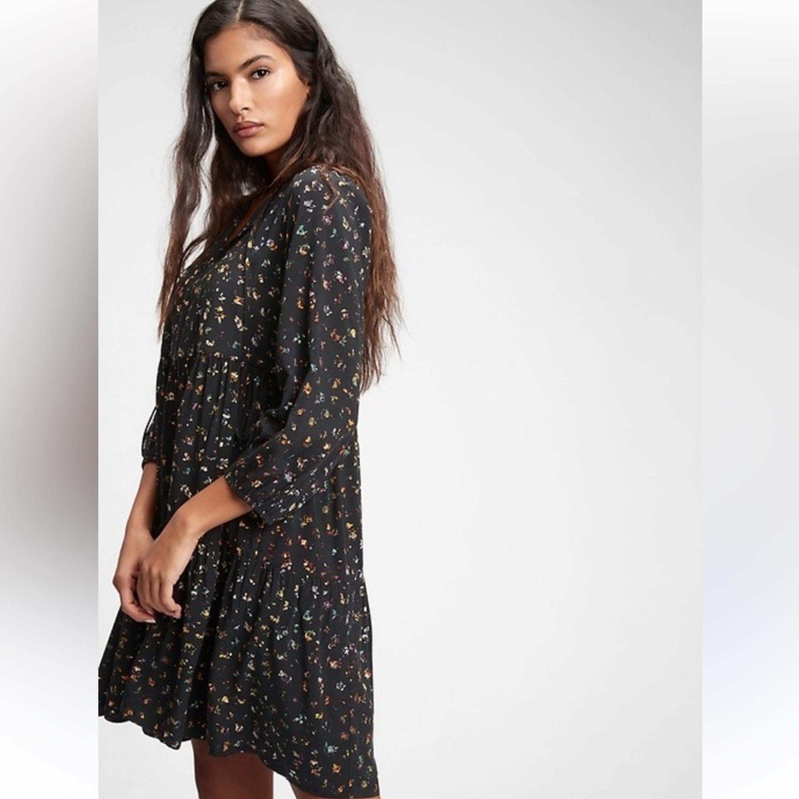 Gap Floral Trapeze Dress Long Sleeve Boho Hippie Flowy Fall Tiered Small