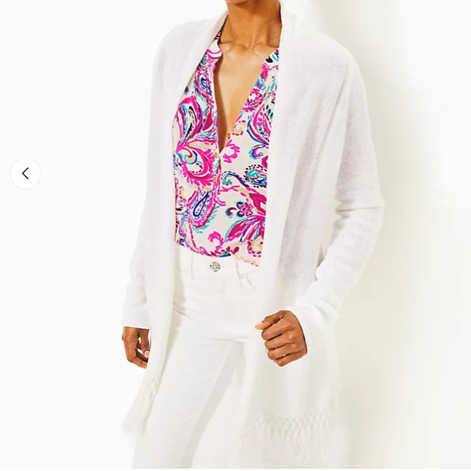 LILLY PULITZER TATUM FRINGE KNIT OPEN CARDIGAN MEDIUM