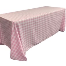 Set of 2 Rectangle Pink Gingham Polyester Tablecloths 156'' D X 90'' L
