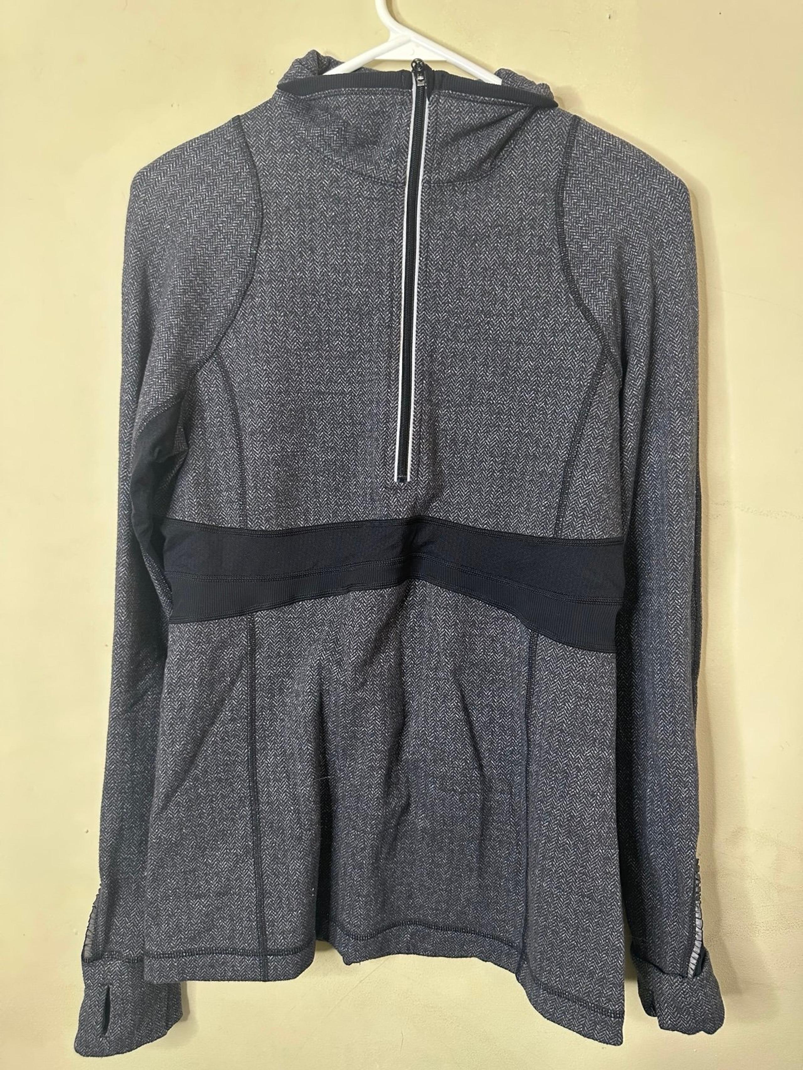 Lululemon Run Full Tilt Half-Zip Pullover Herringbone Gray Black Size 8 L