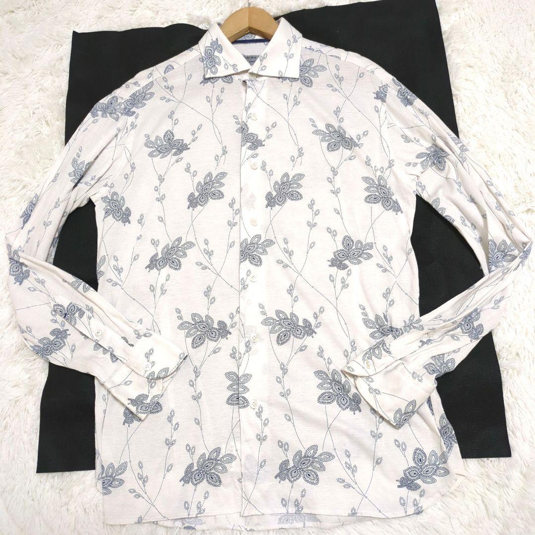 【Rare L Current JERSEY】Orian Horizontal Collar Shirt Floral White Navy