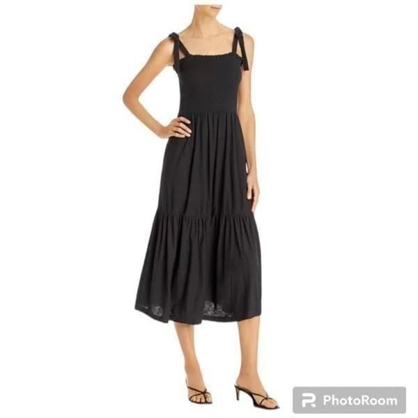 Nation LTD Farin Black Smocked Midi Dress Size Medium