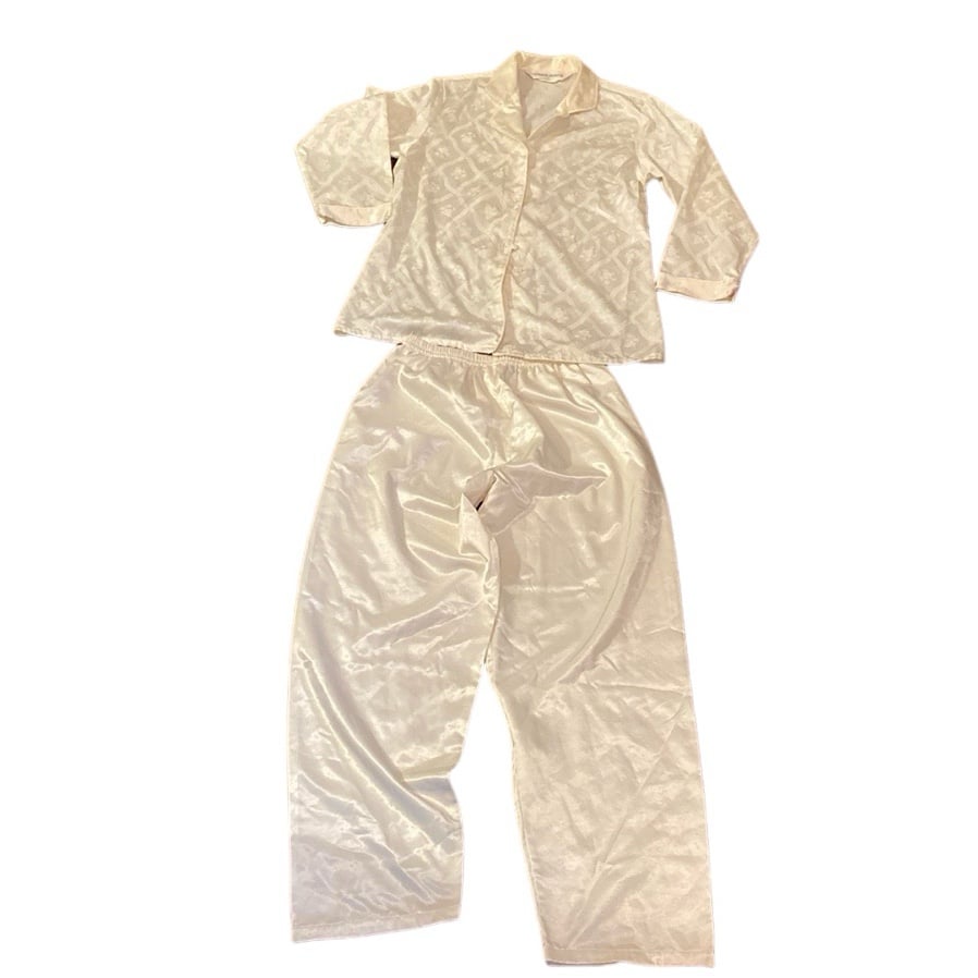 2 piece Victoria Secret Cream Satin Style Pajama Set Size Medium
