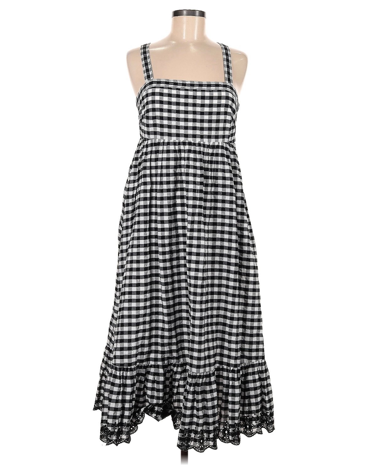 J Crew Gingham Midi Dress with Eyelet Trim