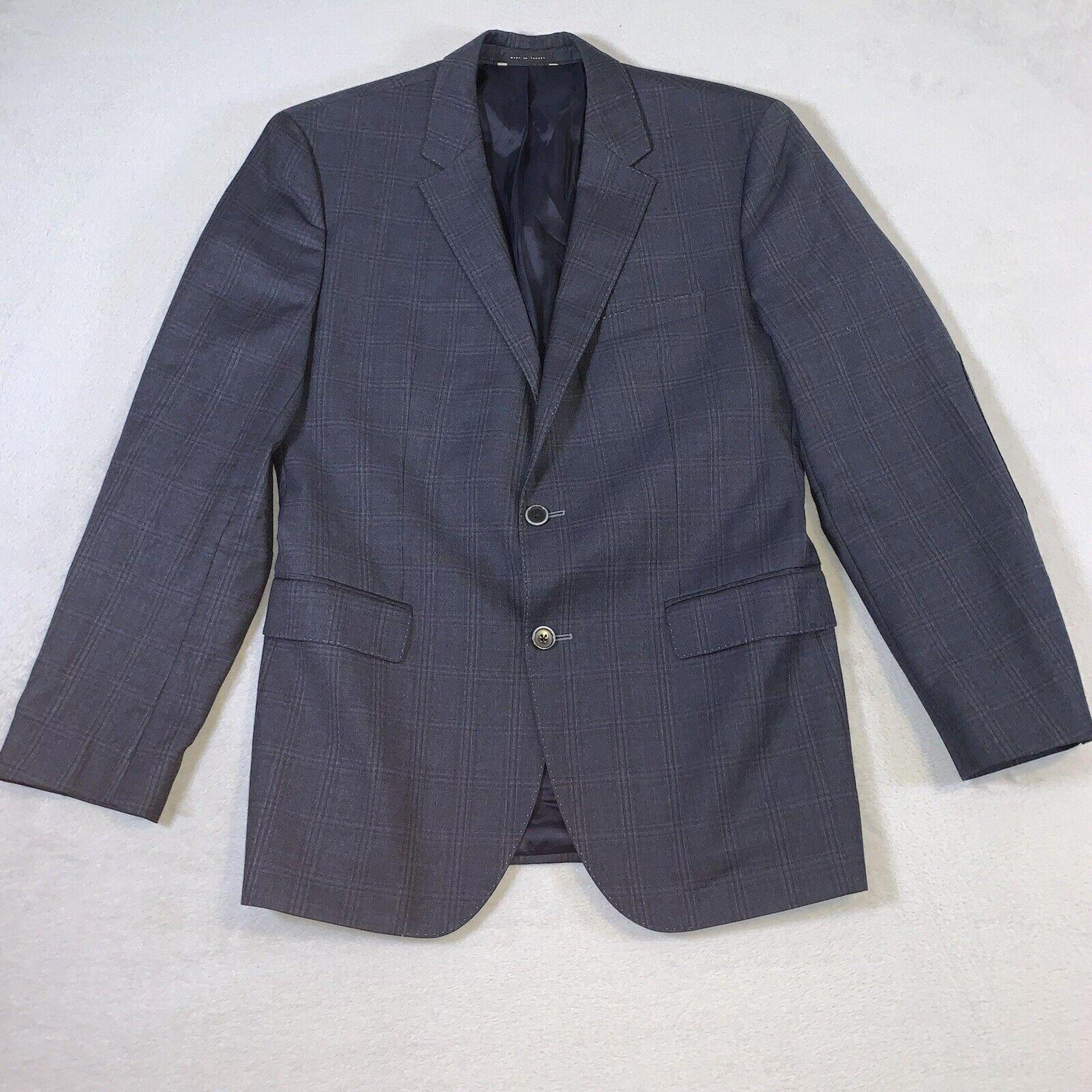 HUGO BOSS Blazer Jacket Mens Size 42R Gray 100% Pure Virgin Wool Business Dad