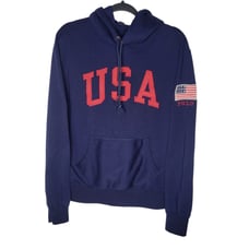 Polo Ralph Lauren Pullover Fleece Hoodie USA Box Logo Size Medium in Navy