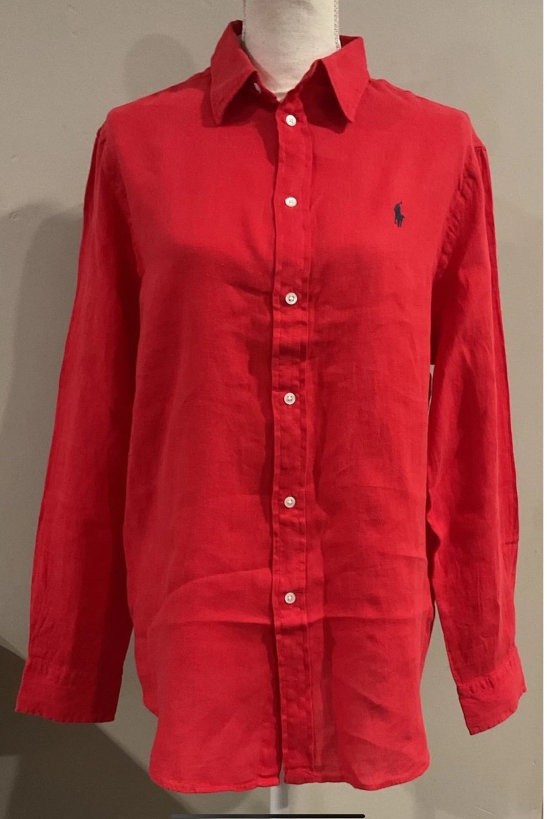 Polo Ralph Lauren Women 100% Linen Shirt Relaxed Fit Long Sleeve Red Sz L NWT