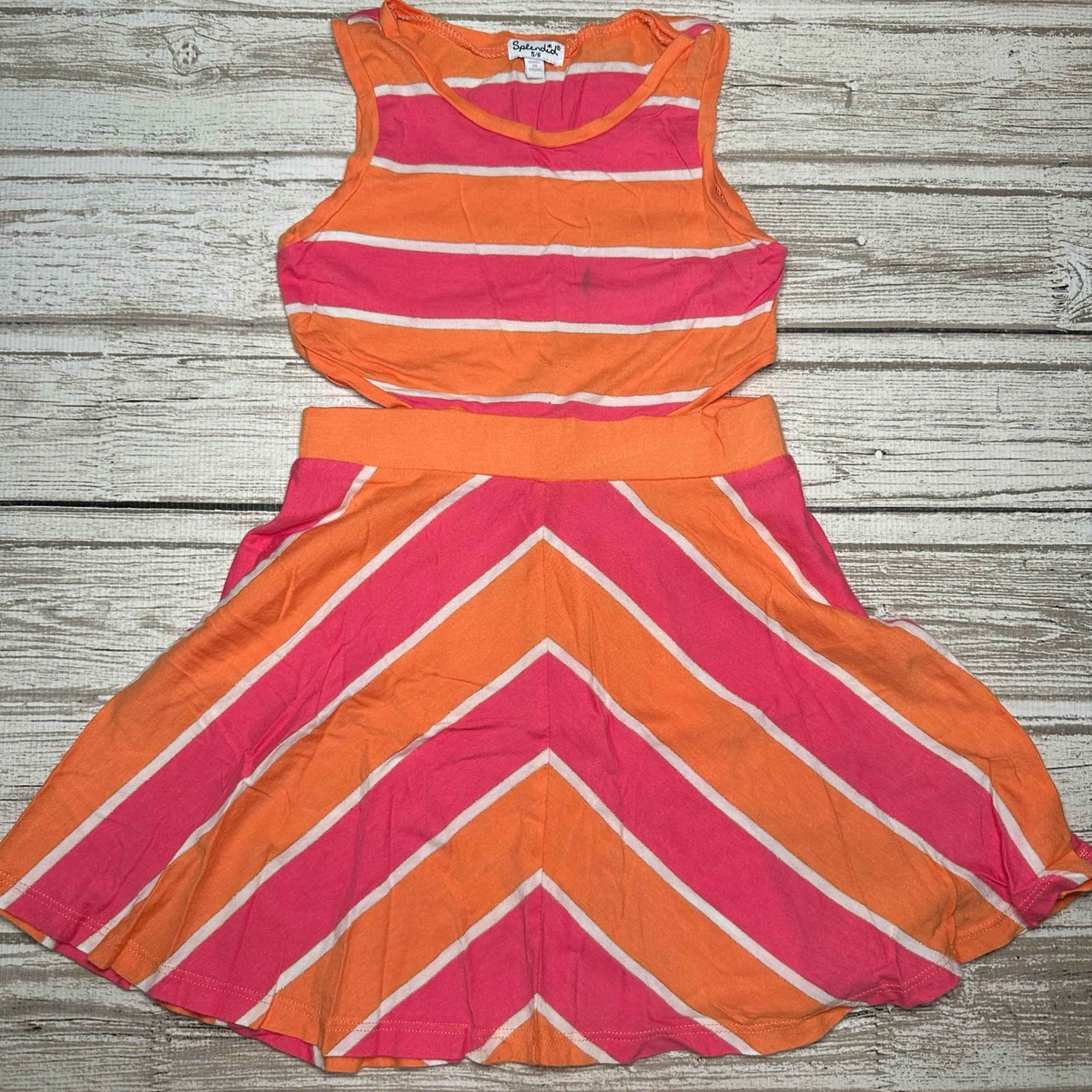 Splendid Girls Orange Pink Striped Sleeveless Tank Dress Size 5/6
