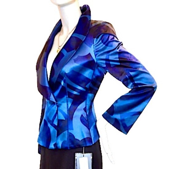 Armani Collezioni Blue Silk Fitted Blazer