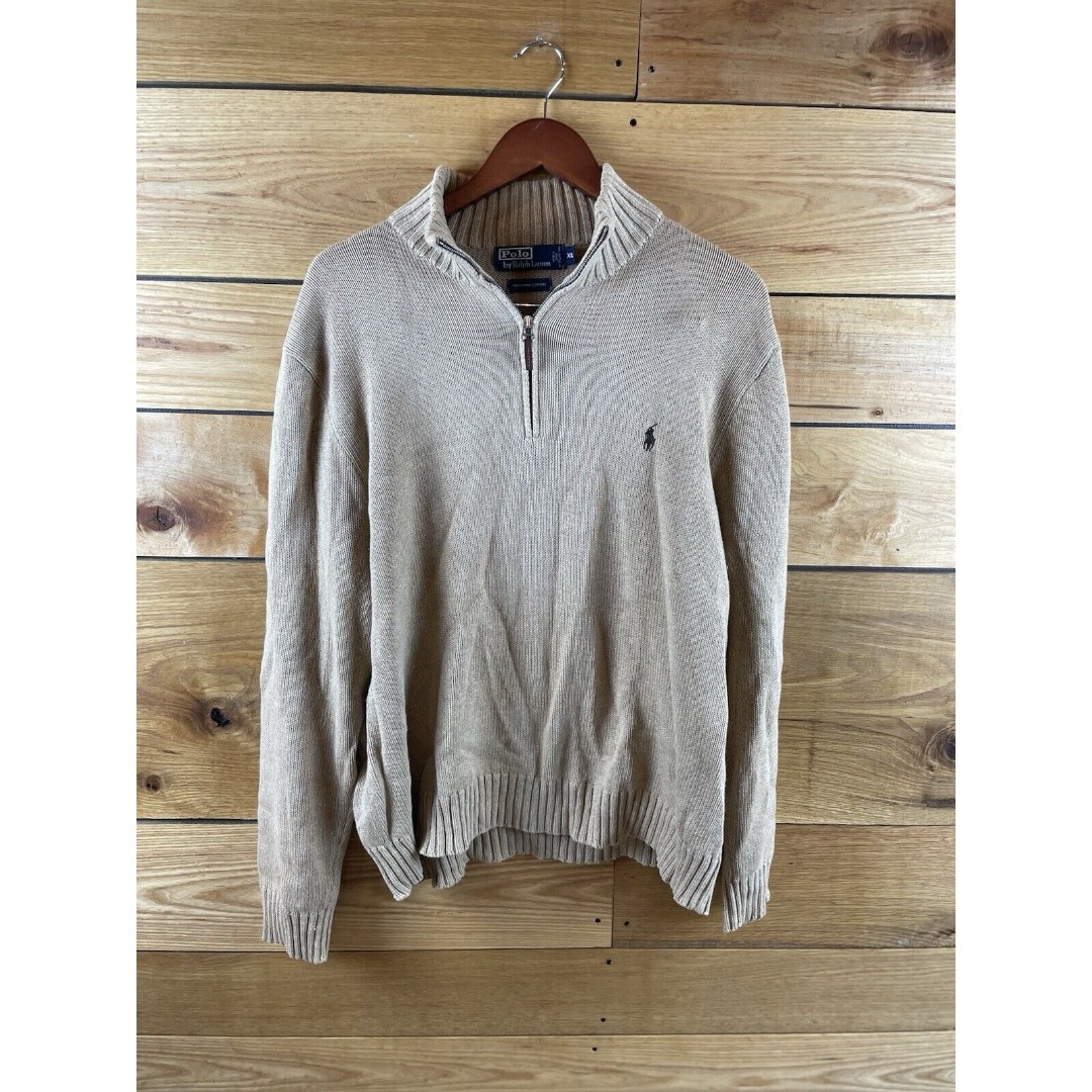 Vintage 80s Men's Polo Ralph Lauren 1/4 zip Cream Sweater