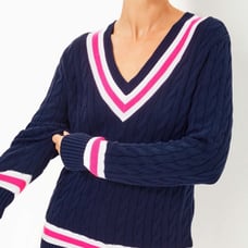 NWT Sz M Brockton Sweater Low Tide Navy x Passion Fruit Ponk Tipping