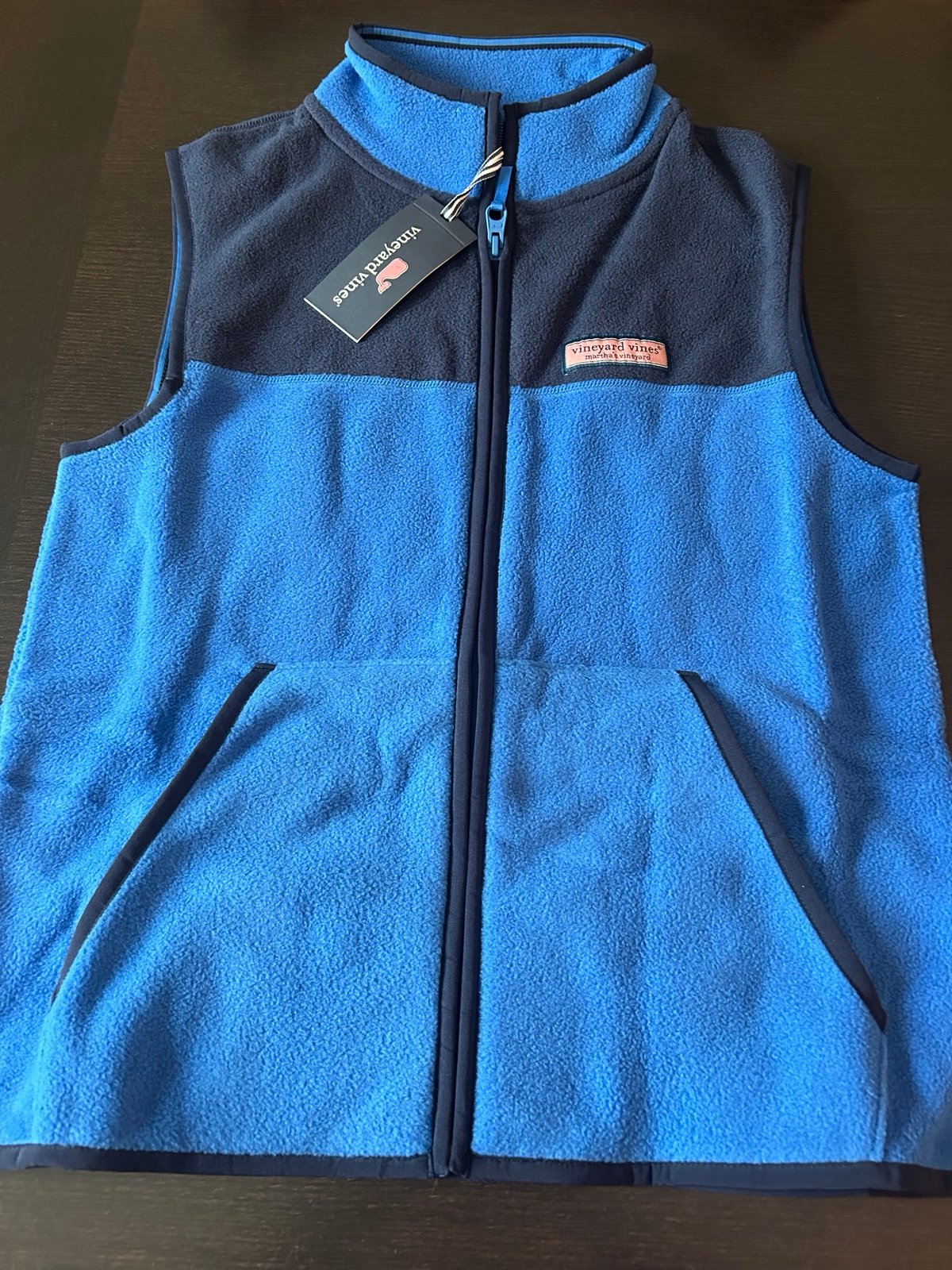 NWT vineyard vines Boys' Harbor Fleece Full-Zip Vest large 16 Blue Spinnaker New