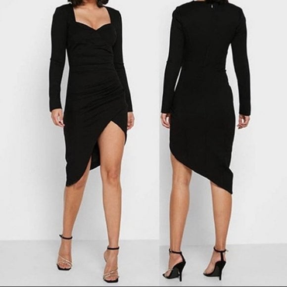 Lavish Alice Black Sweetheart Neck Asymmetrical Ruched Dress