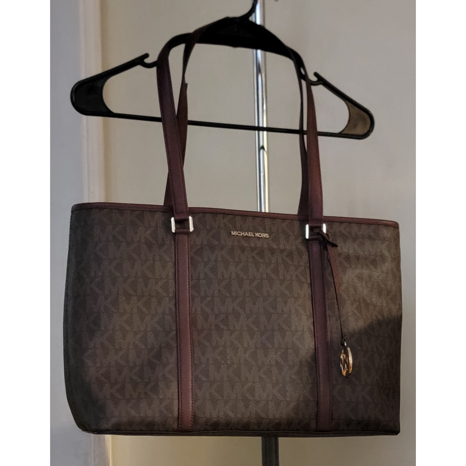 Michael Kors Brown Signature Logo Leather Large Tote Bag
