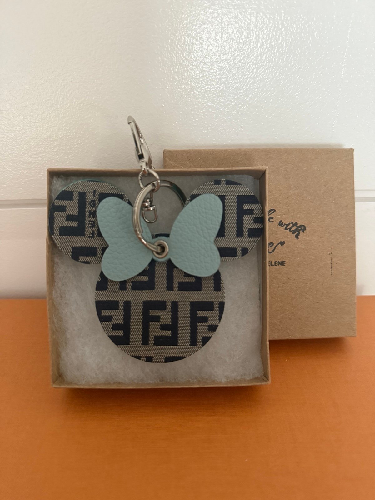 Authentic repurposed Fendi mouse key chain