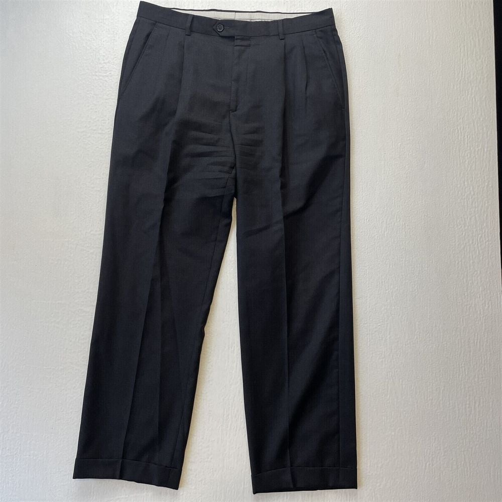 Santorelli 35x30 Chargoal Gray Como 2 Pleated Italy Wool Mens Dress Pants