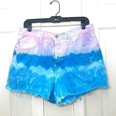 Hudson Lori High Rise Shorts Blue and Purple Tie Dye Denim Cutoffs Size 30 New
