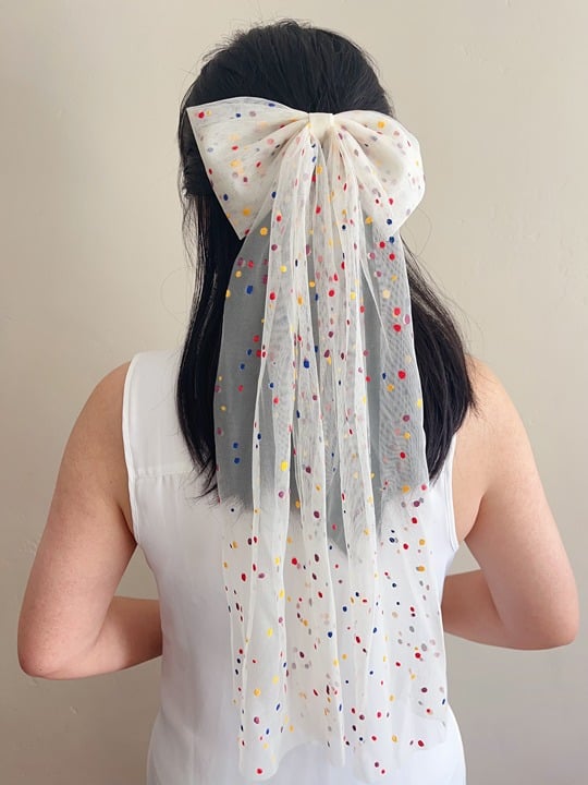 beige color spots bridal hair bow party hair bow