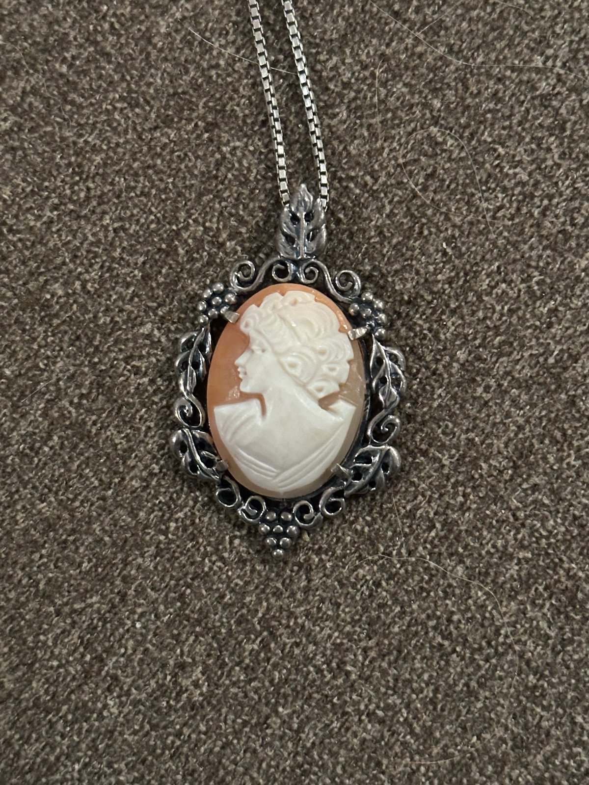 Kabana Sterling Silver Oval Cameo Vines And Grapes Statement Necklace