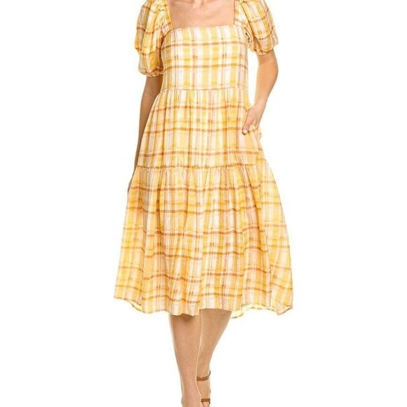 NWOT Astr The Label Llana Square Neck Open Back Yellow Dress M