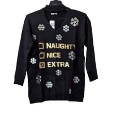 Ultra Flirt Womens Size Large Black Cut Out Mock Neckline Holiday Sweater