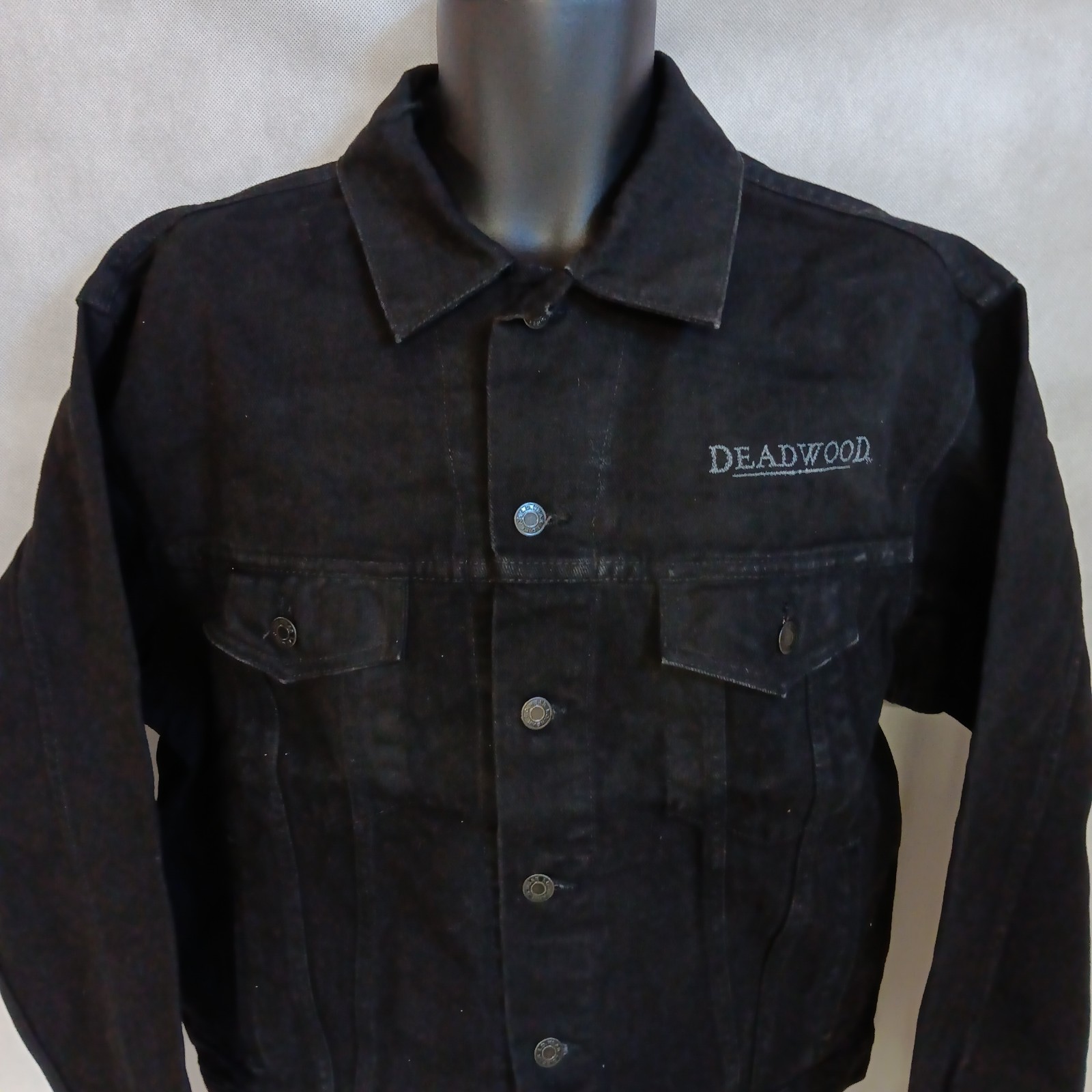 HBO Deadwood Black Denim Truckers Jean Jacket Medium NWT i/d Embroidered