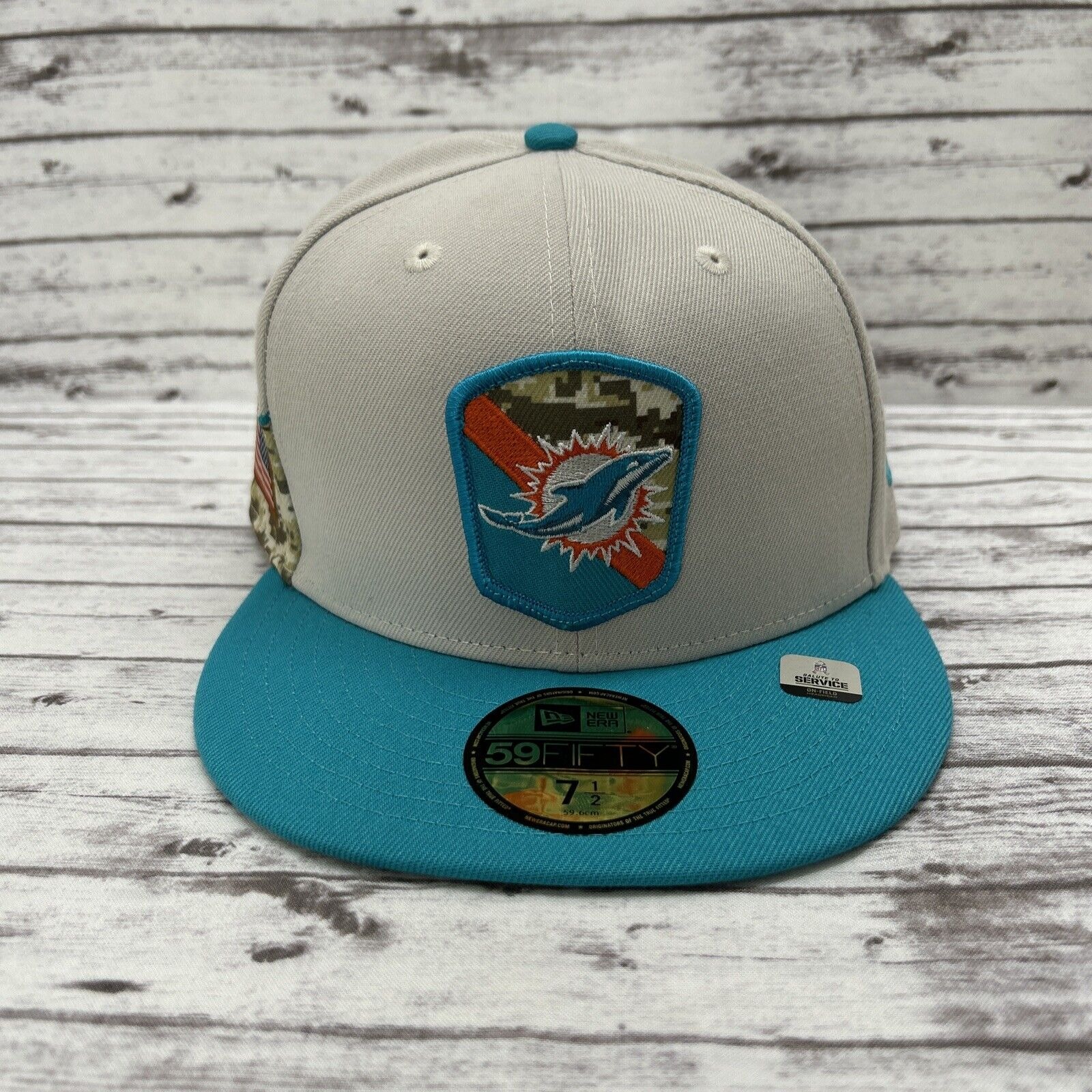 Miami Dolphins New Era 59Fifty Hat Cap 7 1/2 Salute To Service On-Field NFL NEW