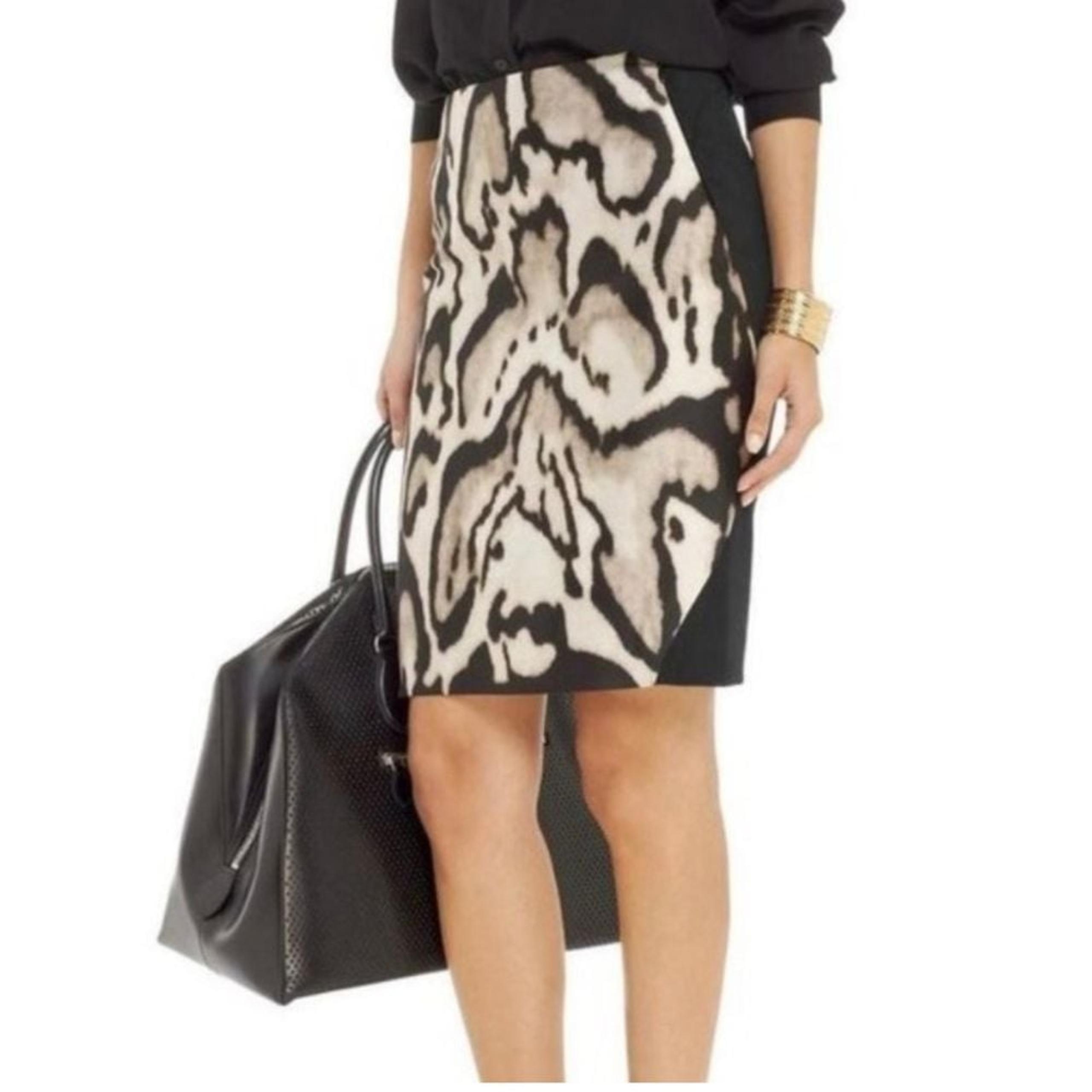 Diane Von Furstenberg Mae Mikado Pencil Skirt Size 0 Leopard Animal Print Panel