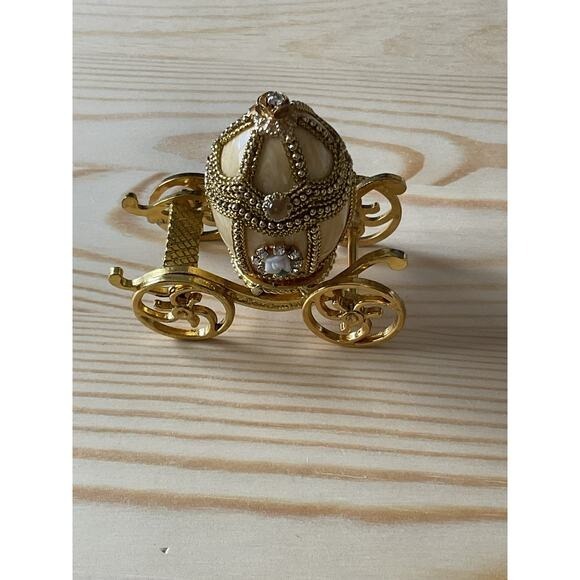 Gold & Ivory Pigeon Egg Carriage Trinket Cinderella Ring Box Rhinestone Details