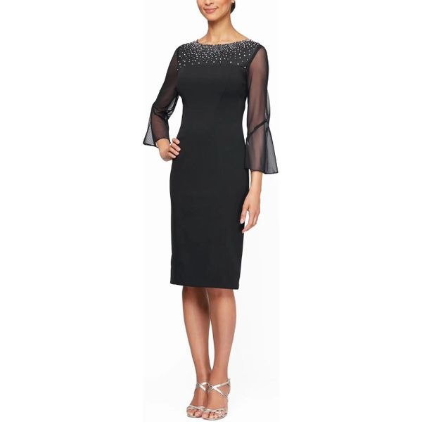 Alex Evenings Short Sheath Dress black size 10 with Embellished Illusion Necklin