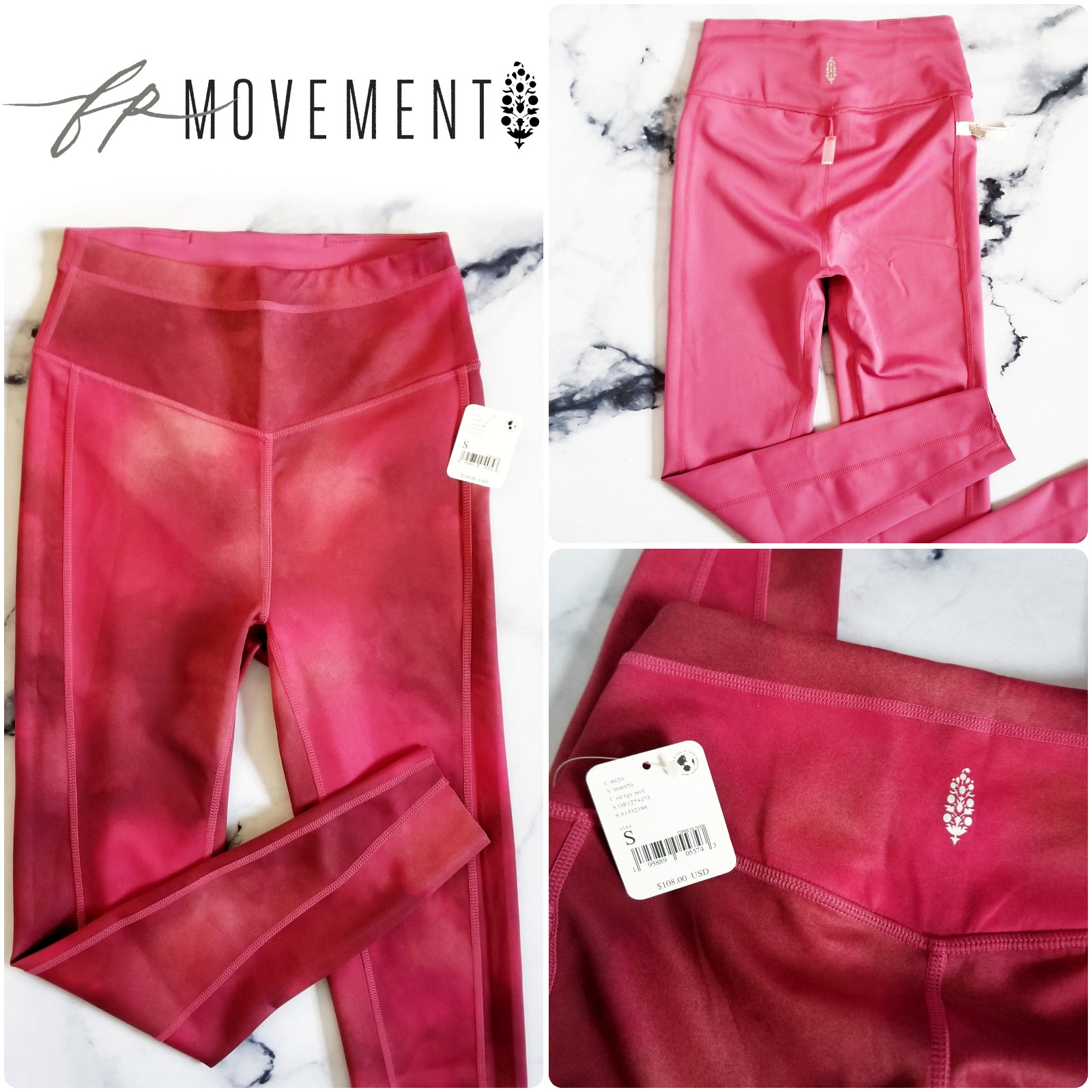 NWT FP Movement Beat the Heat Reversible Leggings Wild Raspberry Fig Combo Small