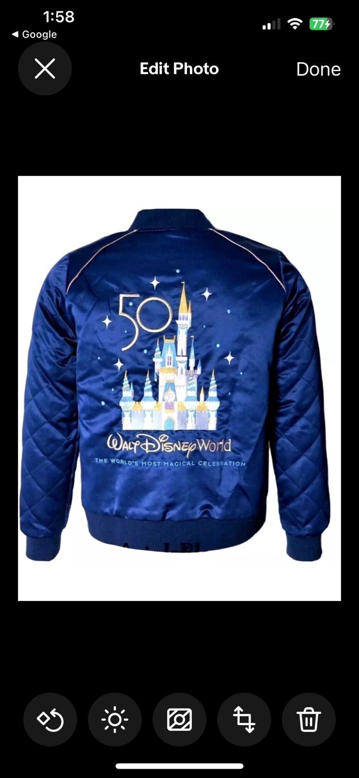 Disney Walt Disney World 50th Anniversary Celebration Castle Satin Bomber Jacket