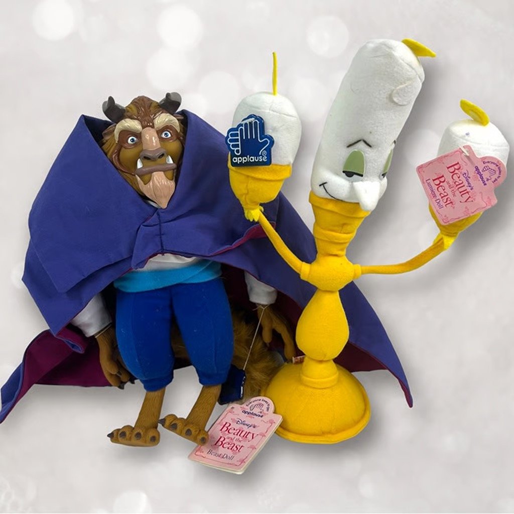 Vintage Disney's Beauty and the Beast ~ Beast & Lumiere Plush by Applause