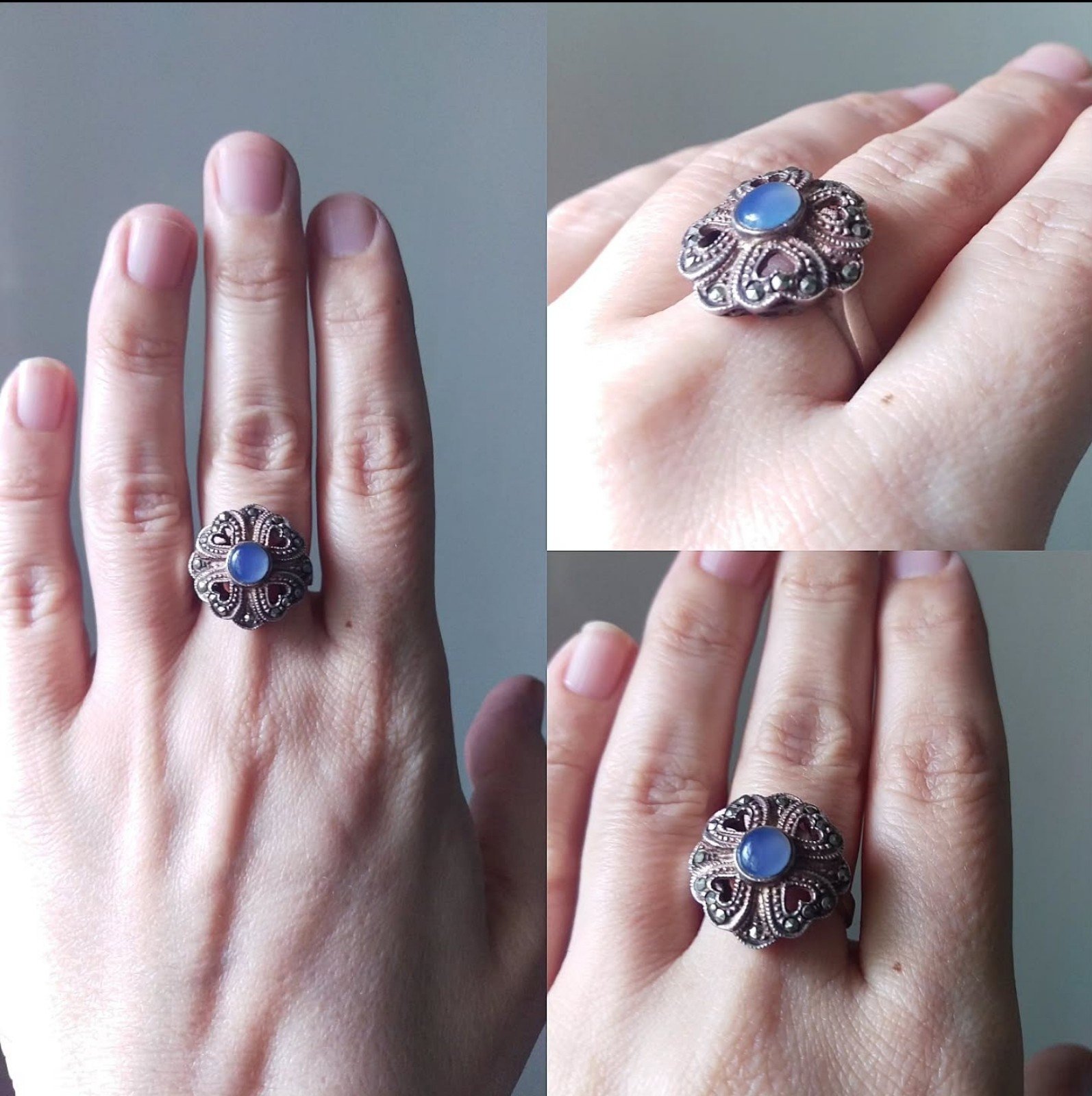 Vintage Moonstone and Marcasite Ring