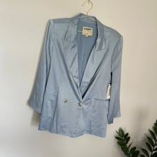L’AGENCE 100% Silk Four Button Striped Blazer Suit Jacket Size 12 NWT
