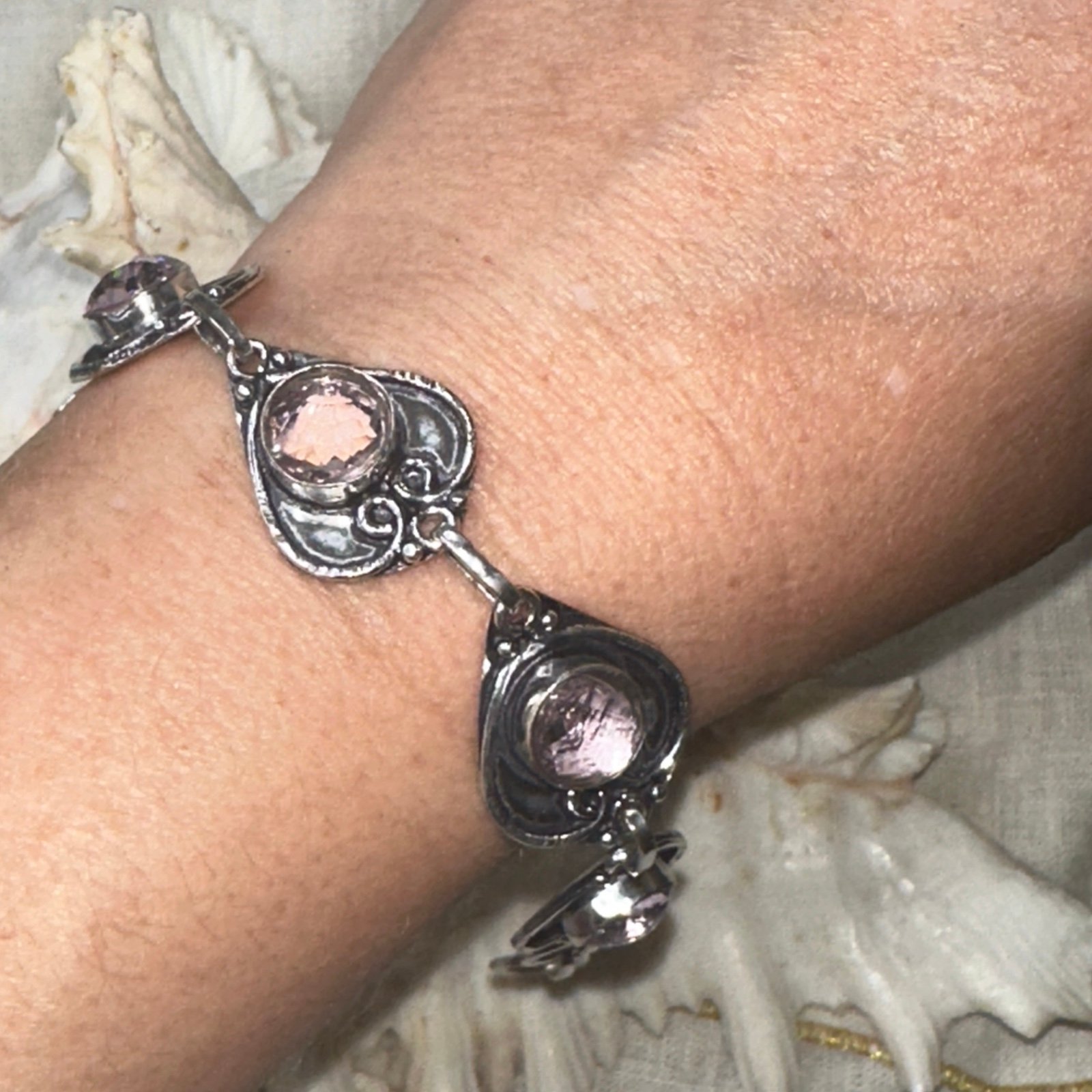 Sparkly Pink Kunzite Handcrafted 925 multi-gem bracelet