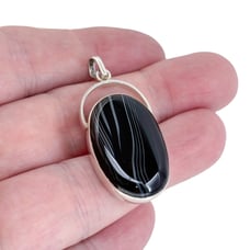 Vintage Sterling Silver 925 Black Agate Pendant