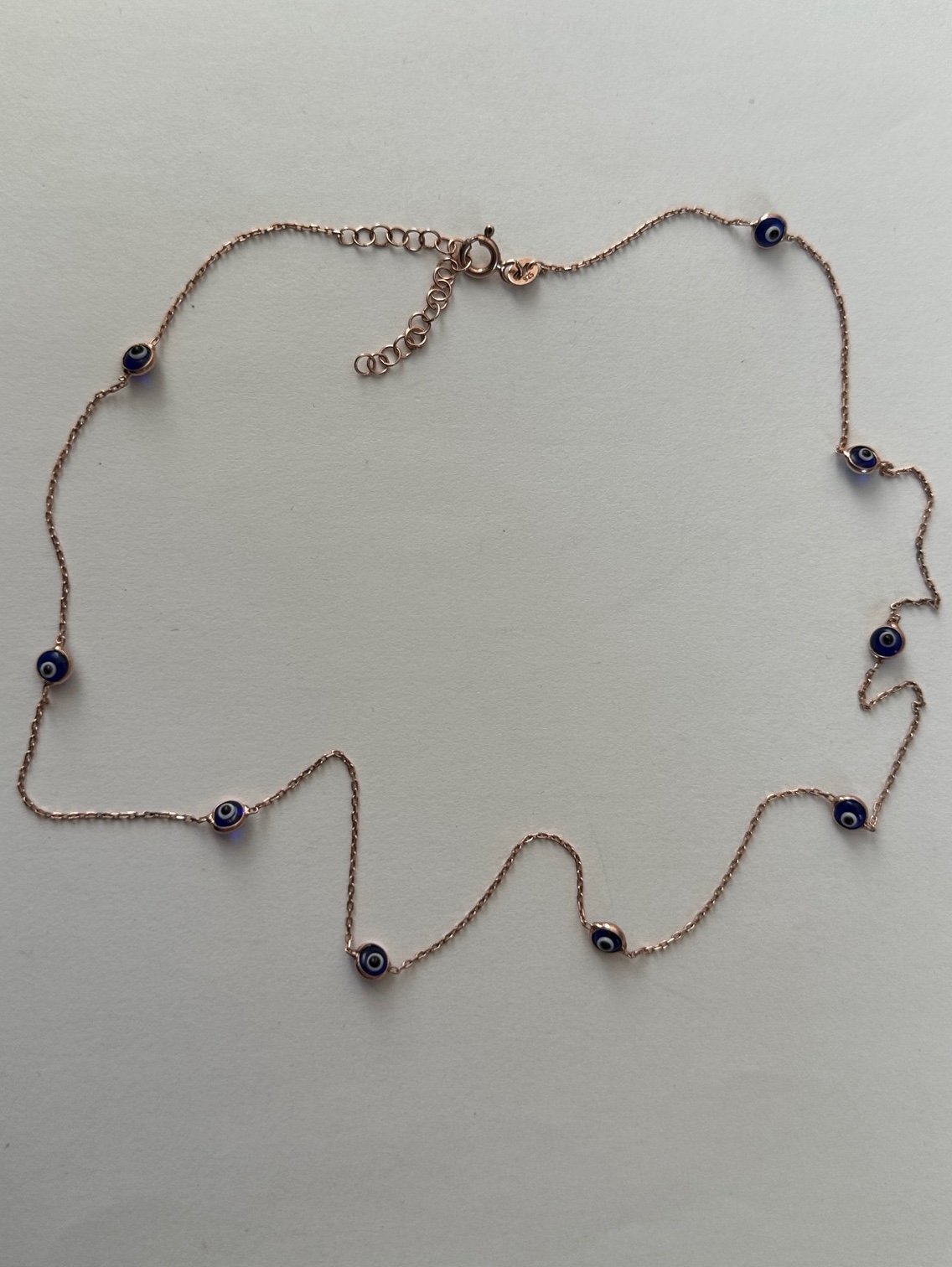 925 Silver necklace evileye double sided glass chain 14k rose gold plated