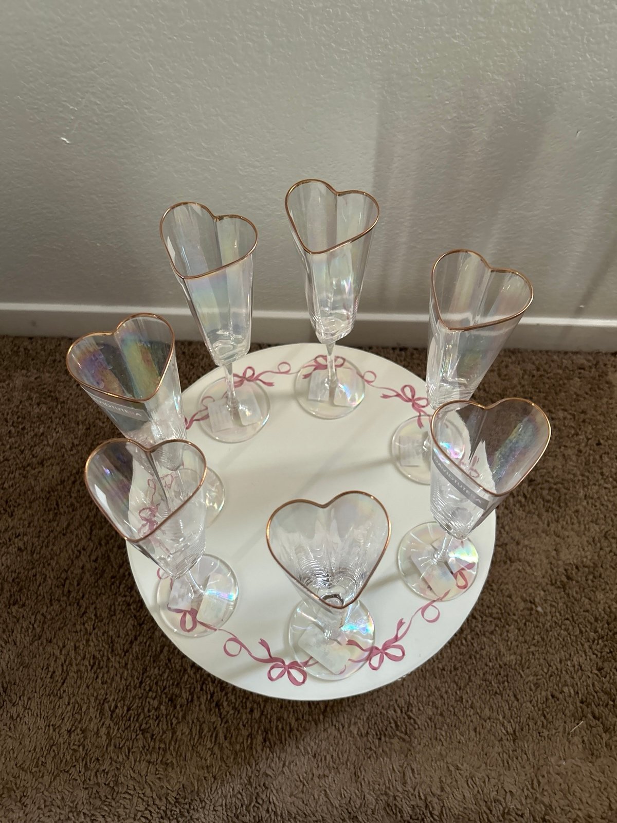 David Tutera iridescent heart shaped champagne glass set of 7