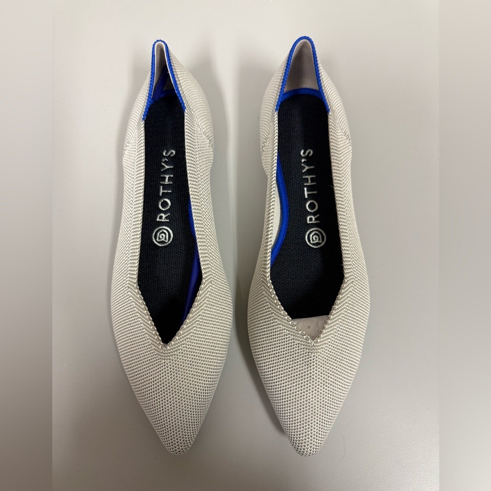 Rothys Women Size 9.5 The Point Flats Fabric Womens Ecru Knit Slip On Ballet New