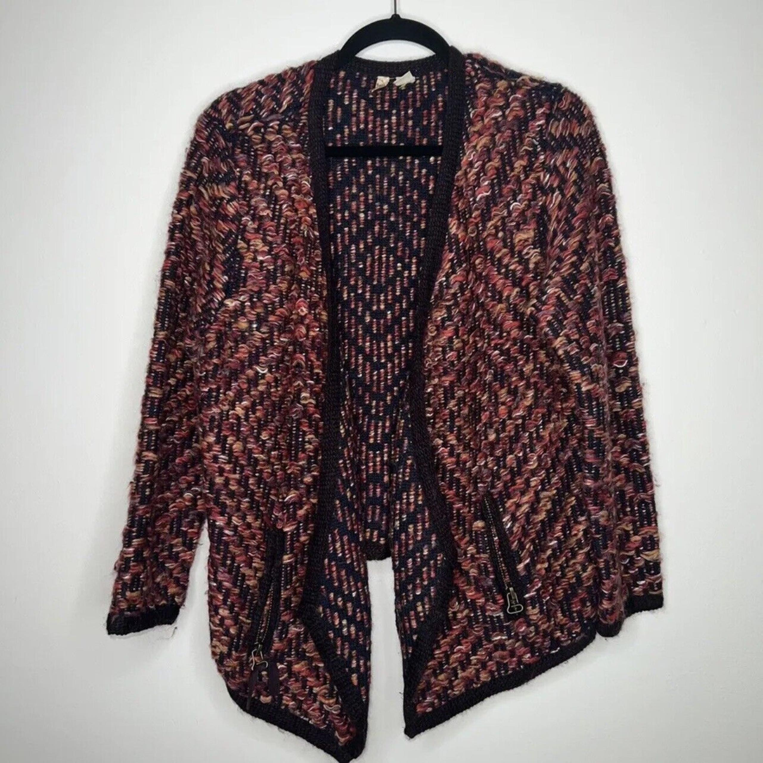 Moth Anthropologie Womens Jacquard Cardigan Wool Blend Open Front Size PL