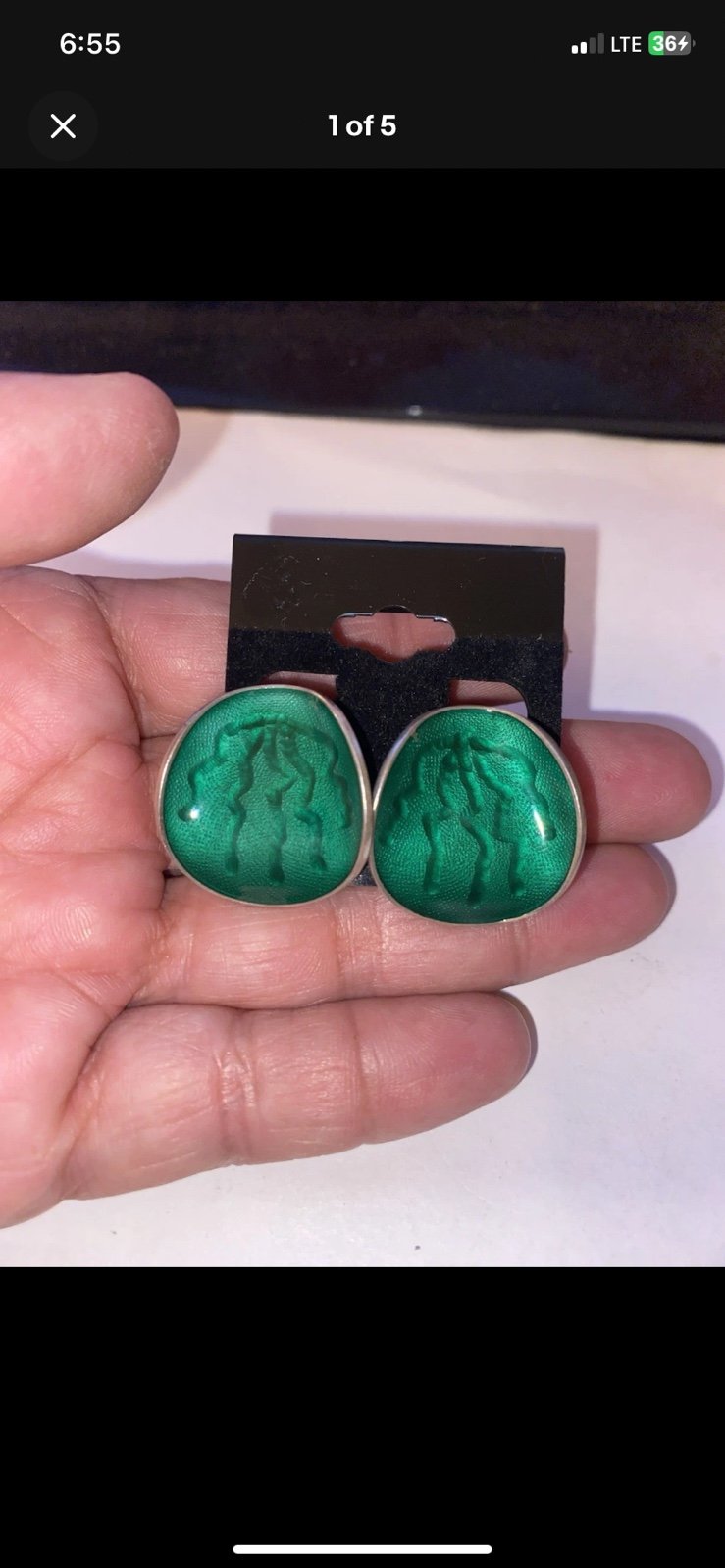 Einar Modahl Norway Large Green Curved Clip Earrings