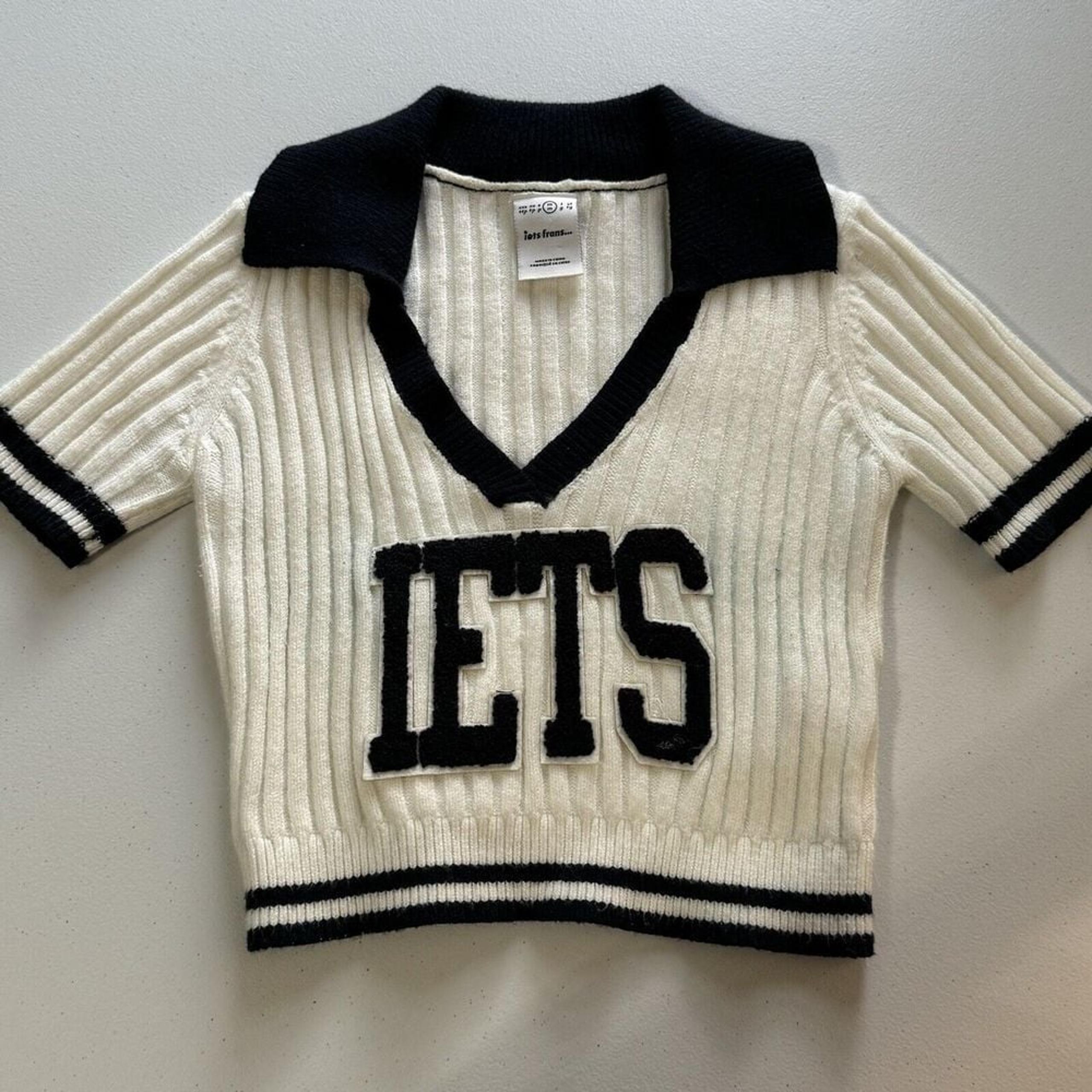 IETS Frans Sweater Womens M White Cropped UO Spell Out Collared Preppy academia