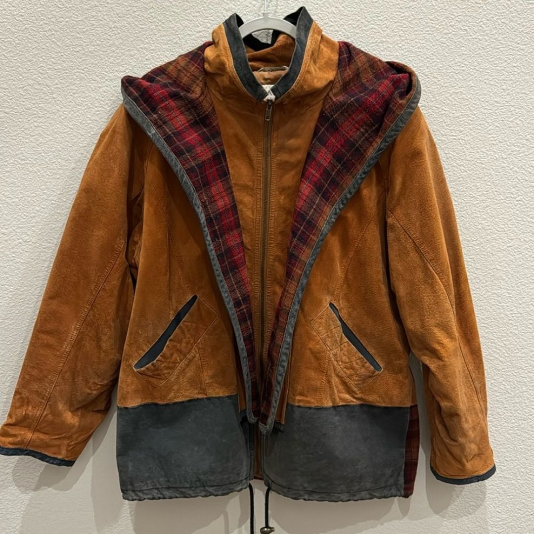 Brandon Thomas Vintage Leather Wool Colorblock Long Jacket Medium