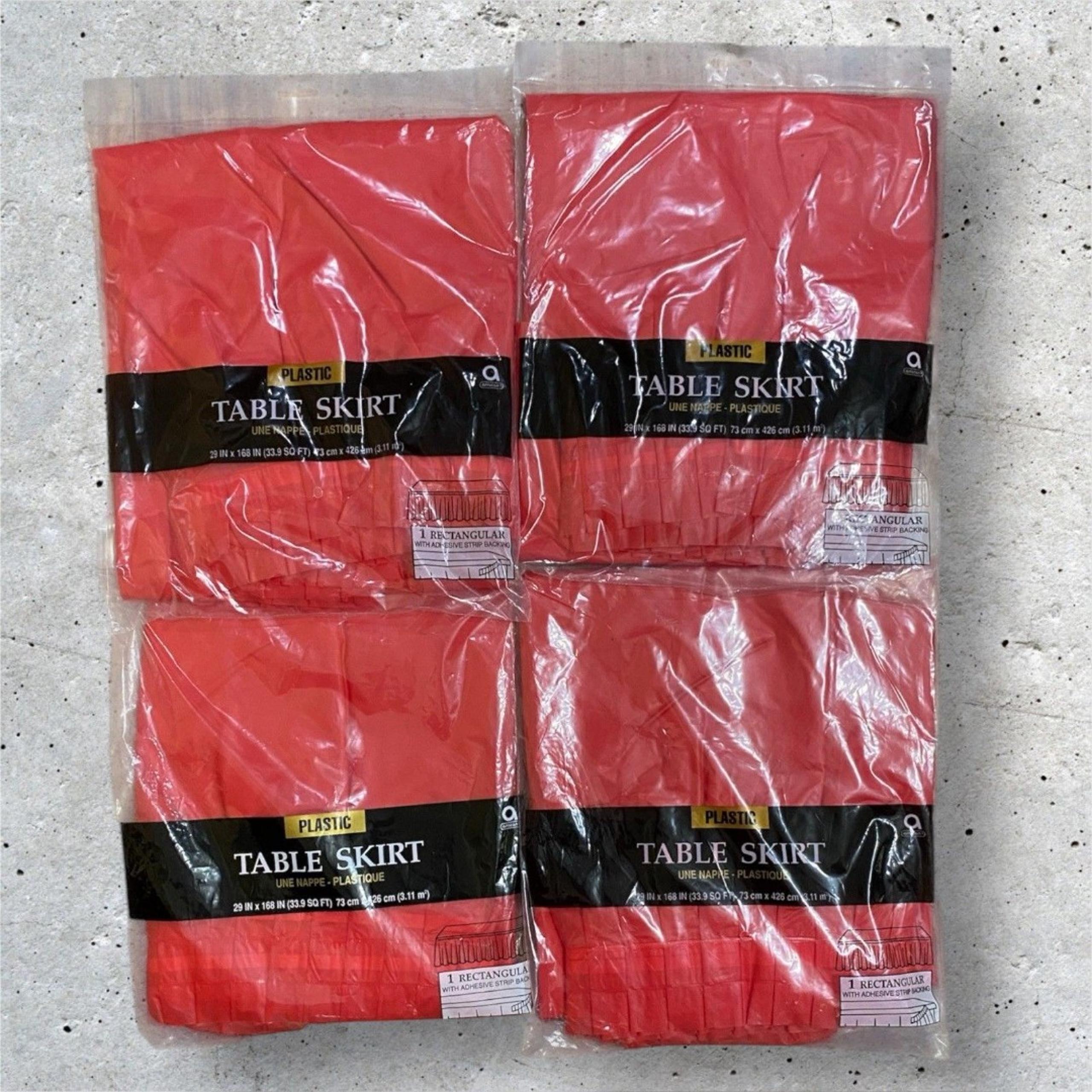 Red TABLE SKIRT, 29" X 14' Pleated Plastic Disposable Waterproof Set Of 4