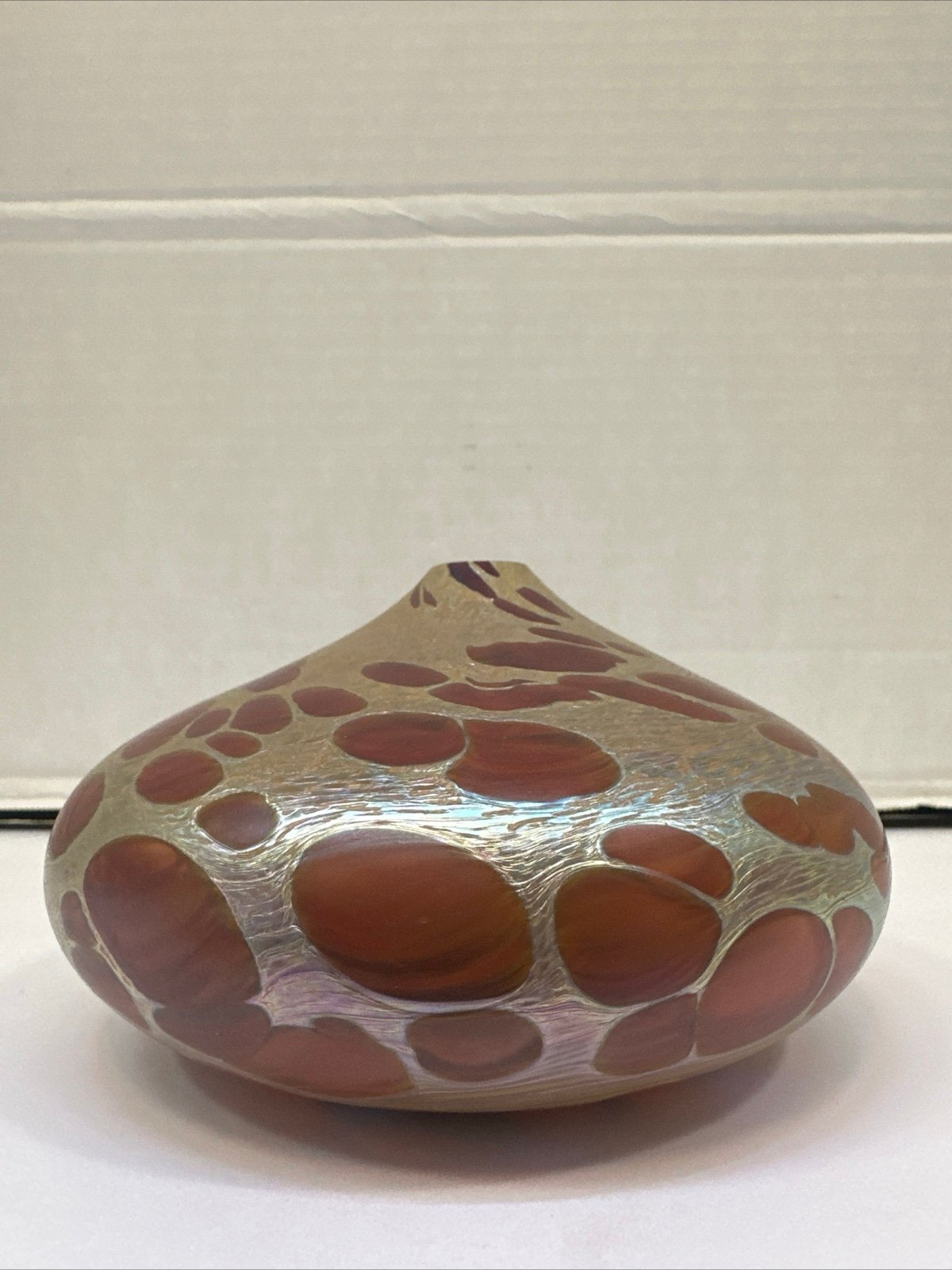 Brian Maytum Studio Art Glass Aurene Spotted Vase/Oil Lamp Unsigned