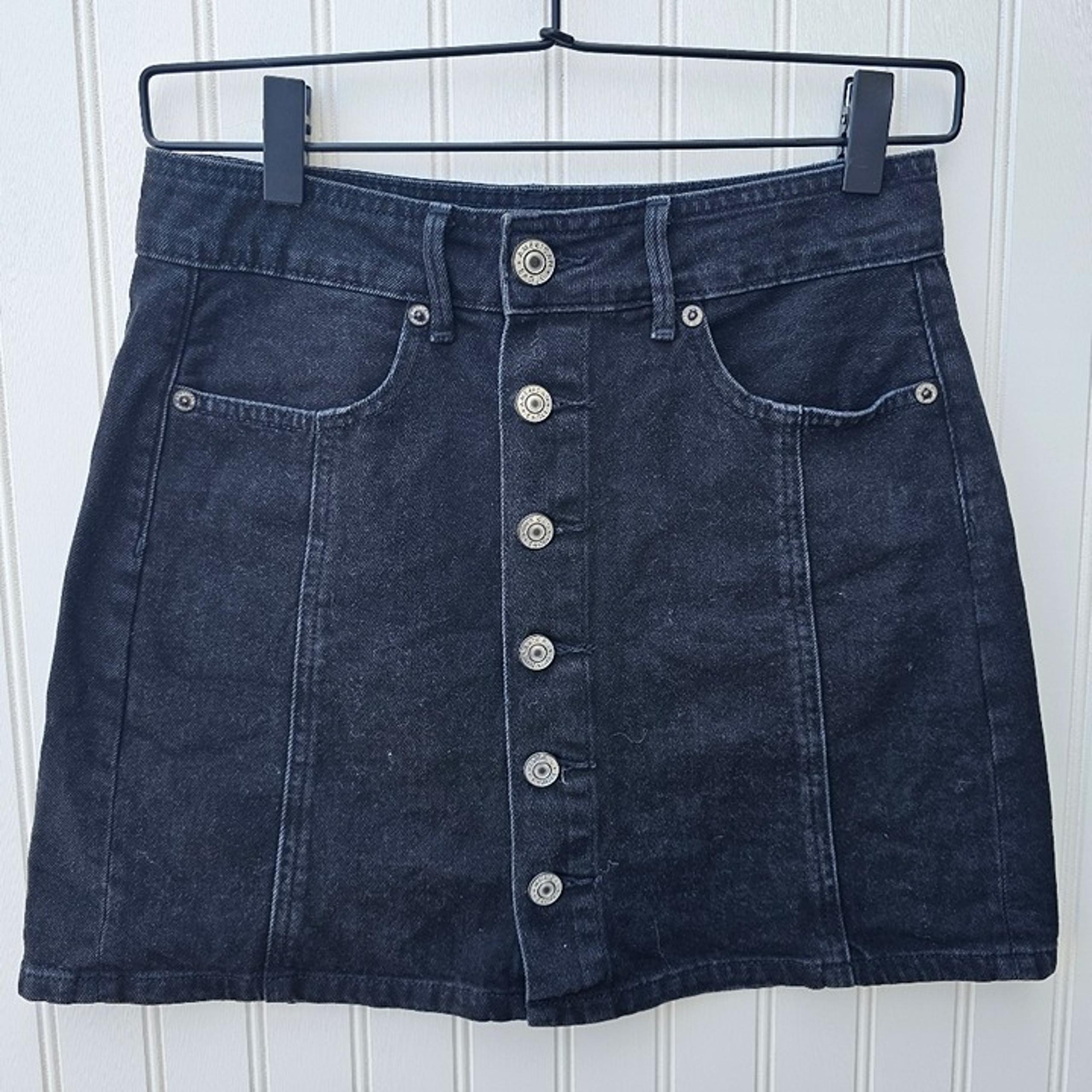 American Eagle High Rise A Line Black Denim Button-Front Skirt Size 0