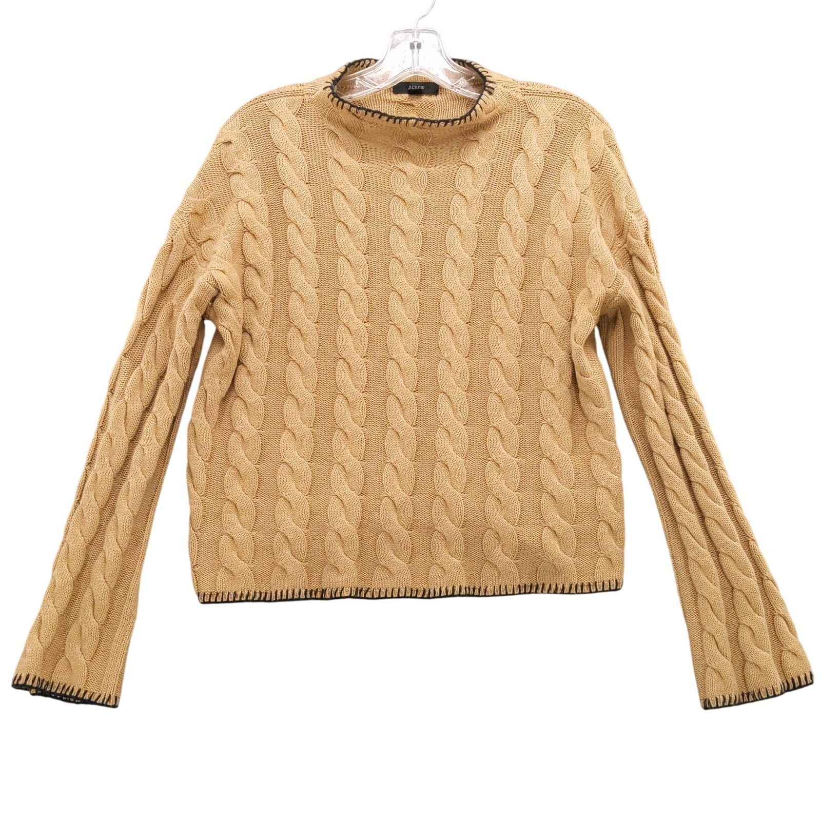 J.Crew Cotton Cashmere Cable Knit Sweater Mock Neck Long Sleeve Sz S